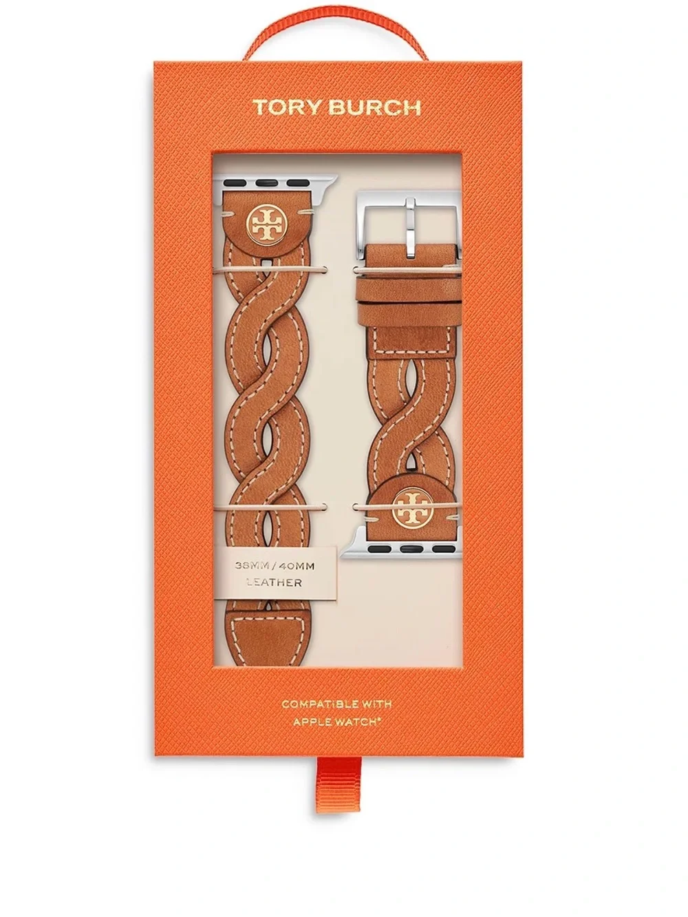 Tory Burch Brown Braided Leather Apple Watch Band 38mm-42mm